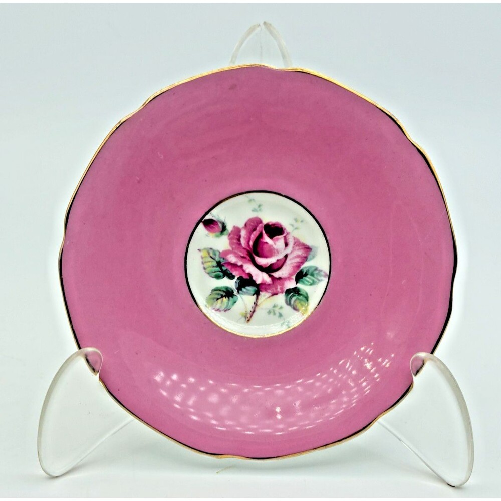 Paragon Double Warrant Orphan Demitasse Saucer Only Pink Cabbage Rose Gilt 1940